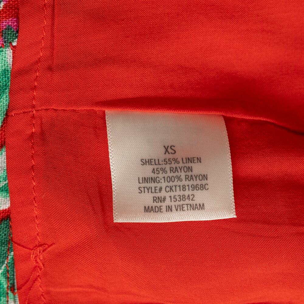 Francescas Miami Red Linen Floral Button-Up Cropped Tropical Hibiscus Resortwear - Picture 5 of 11